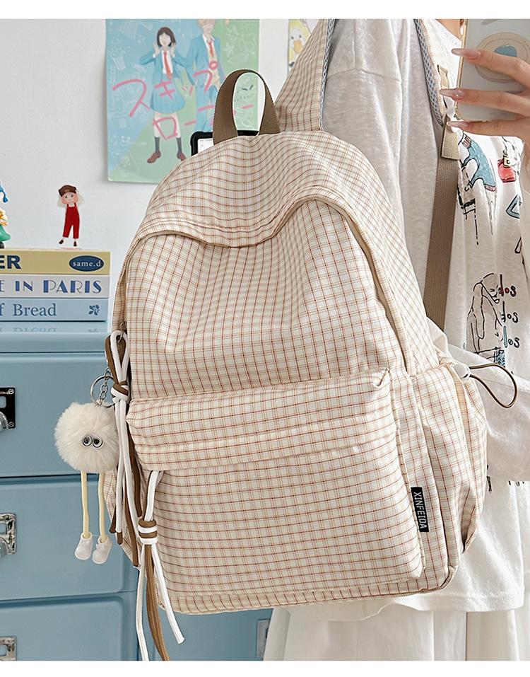 Schoolbag Little Fresh Girl High School Backpack Large Capacity Literary Plaid Computer Backpack Junior High School Student School Bag