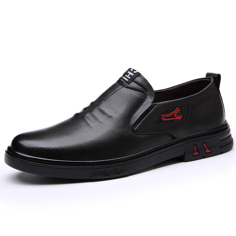 Echtes Leder Herren Slipper Schuhe Flach Mode Marke Herrenschuhe Reines Schwarz Cooler Streetstyle