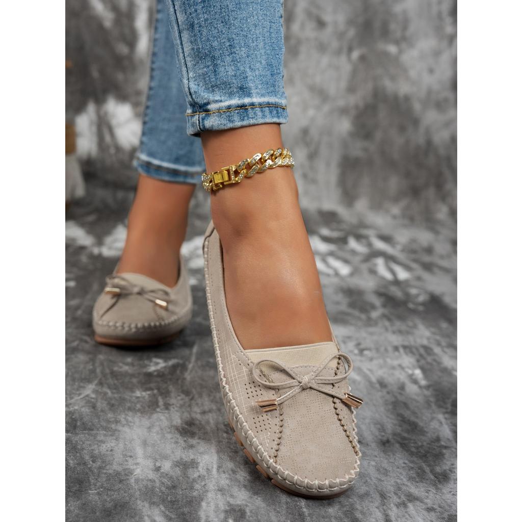 Stitching Bow Solid Color Women's Flat Loafers