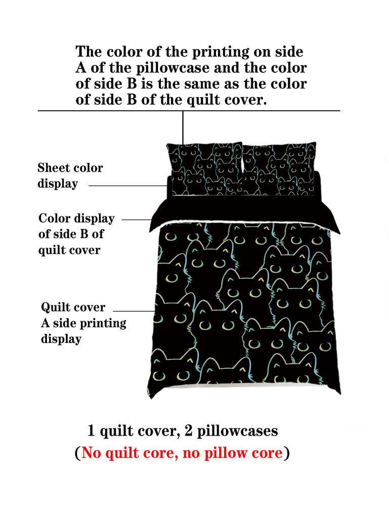 3 st Påslakanset King Size, Tecknat Svart Kattmönster Tryck, Mjukt, Bekvämt och Andningsbart, Sängkläder för Sovrum, Hotell