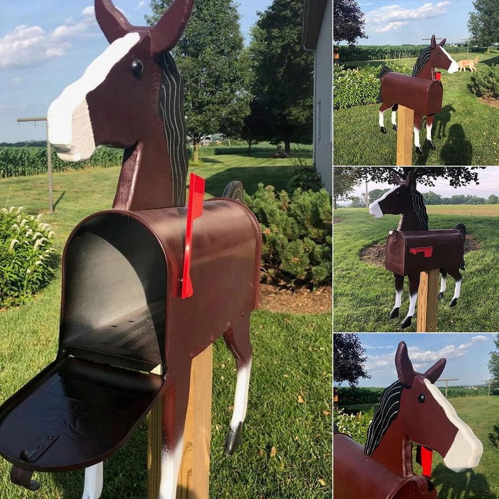 Cassette della posta per esterni, Cassetta della posta in metallo creativa per fattoria e ranch per decorazione giardino cortile animali Cavallo