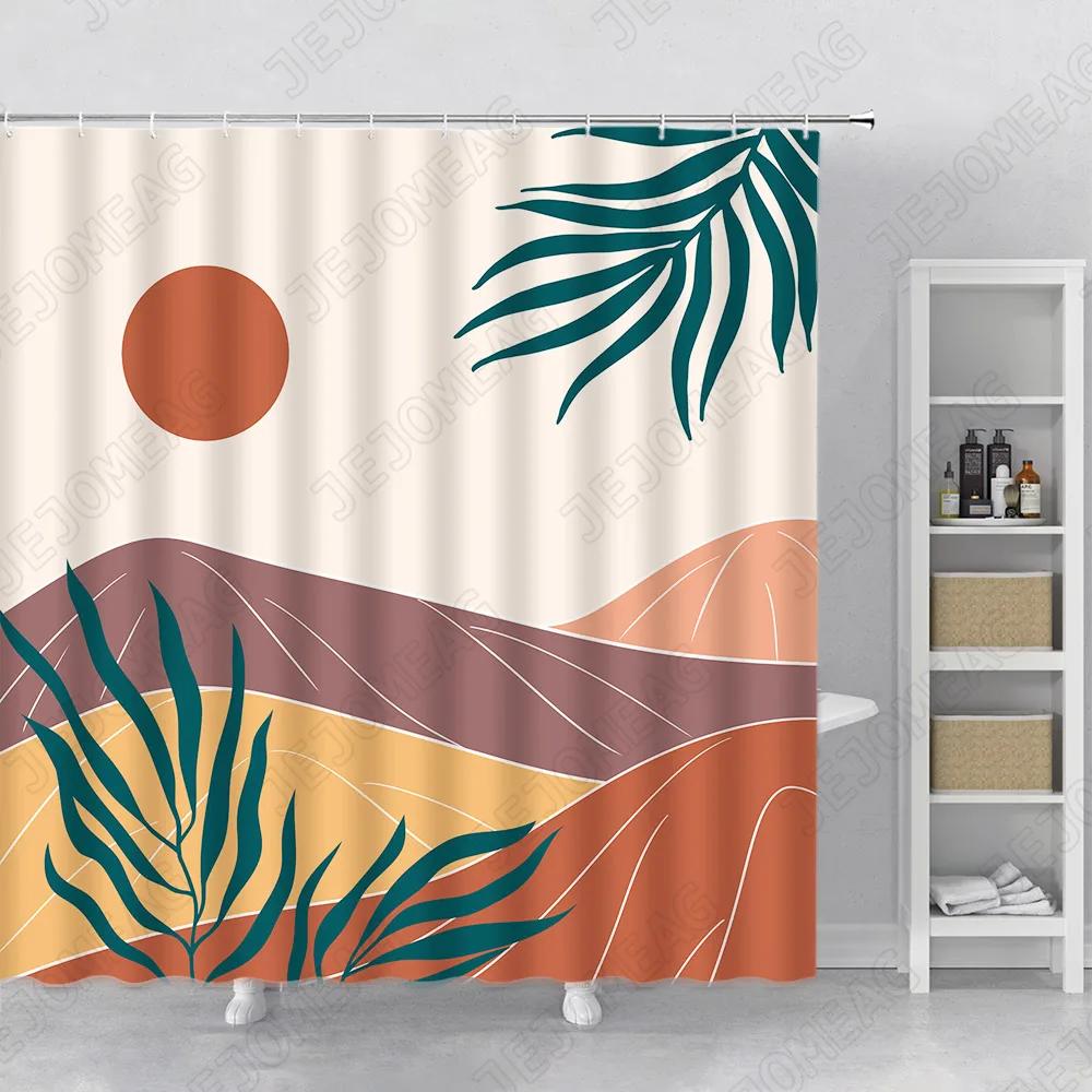 Abstract Geometric Shower Curtain Creative Line Graphics Red Lattice Fabric Printing Bathroom Accessories Bathroom Curtains Set
