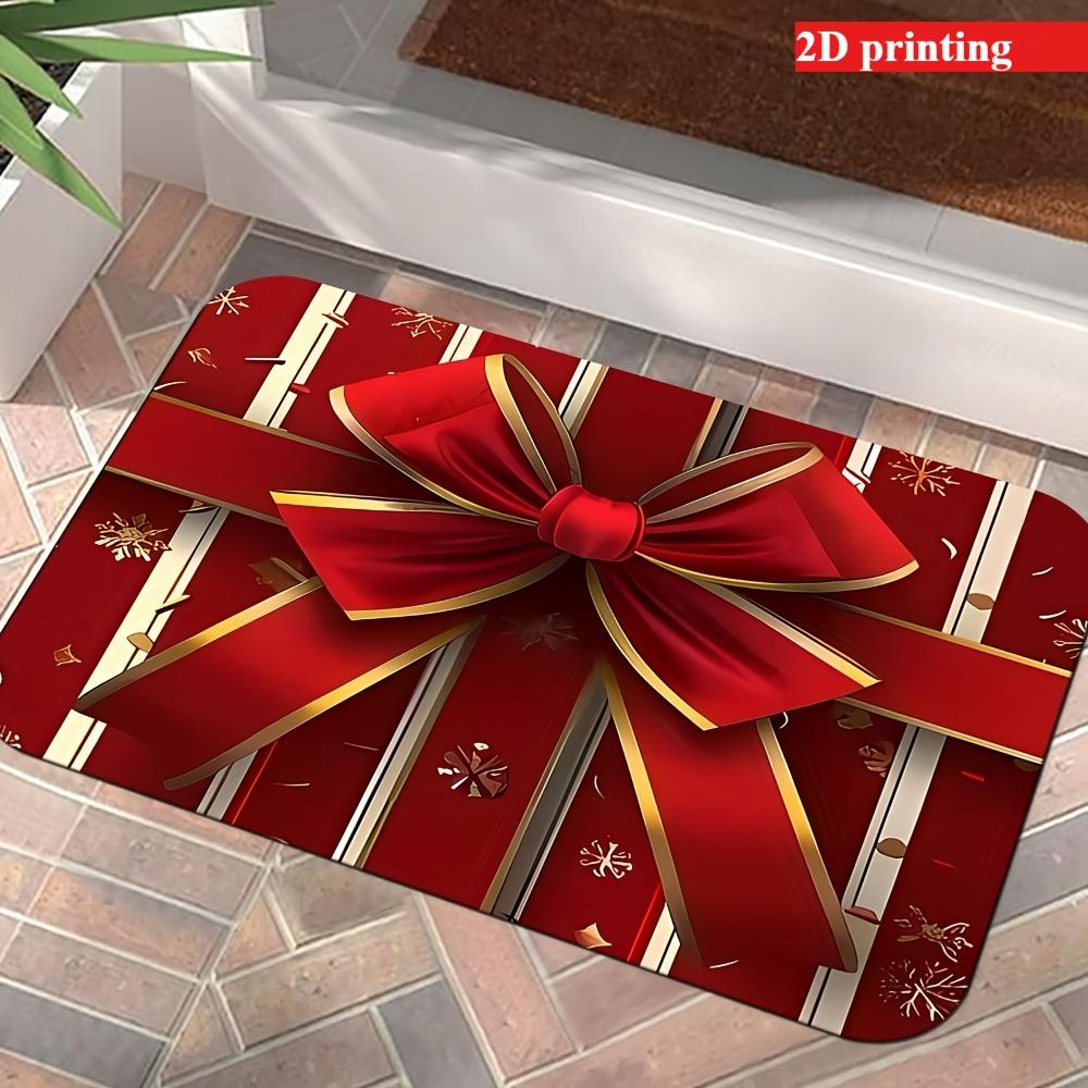 VIKAMA Gift Bow Snowflake Xmas Doormat Non-Slip Washable Front Door Rug Indoor Outdoor Holiday Entrance Decor Mat