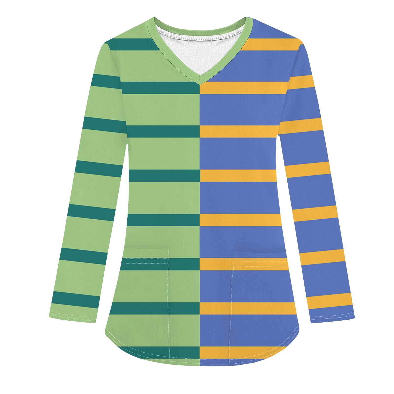 

Женская модная рабочая одежда с V-образным вырезом и длинным рукавом, с карманом, полосатая футболка с принтом M