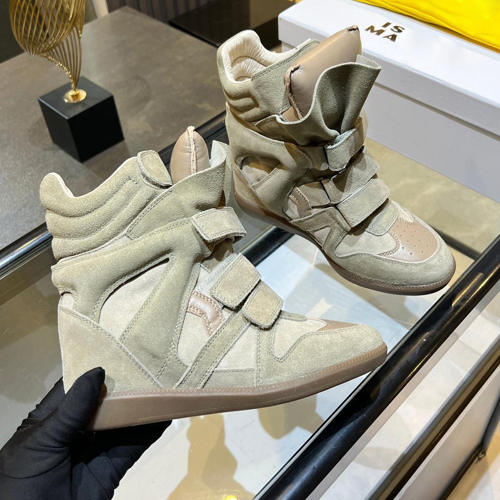 Kleine Onzichtbare Hoogteverhogende Wandelschoenen Retro Leer Klittenband Hoge Top Dikke Zool Sleehak Casual Sportschoenen Dames Mode