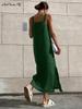 Green Tank Dresses Summer Cotton Linen Sleeveless Straight Split Dress 2026 All-Match Midi Dress Vacation Style Lady