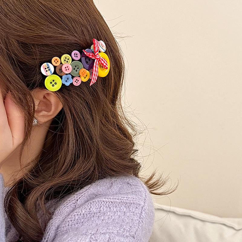 Dopamine Colored Button Headband Headwear Childishness Hairband Face Washing Bow Hair Hoop Sweet  Hair Clip Gifts