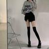 Women's Sexy Suspender Thigh High Stockings Velvet Thin Black and White Irregular Exposed Skin JK Japanese Over-the-knee Socks