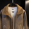 Winter 2025 Men's Fashionable Thickened Velvet Motorcycle Jacket - Long-Sleeved, Warm Lapel Design