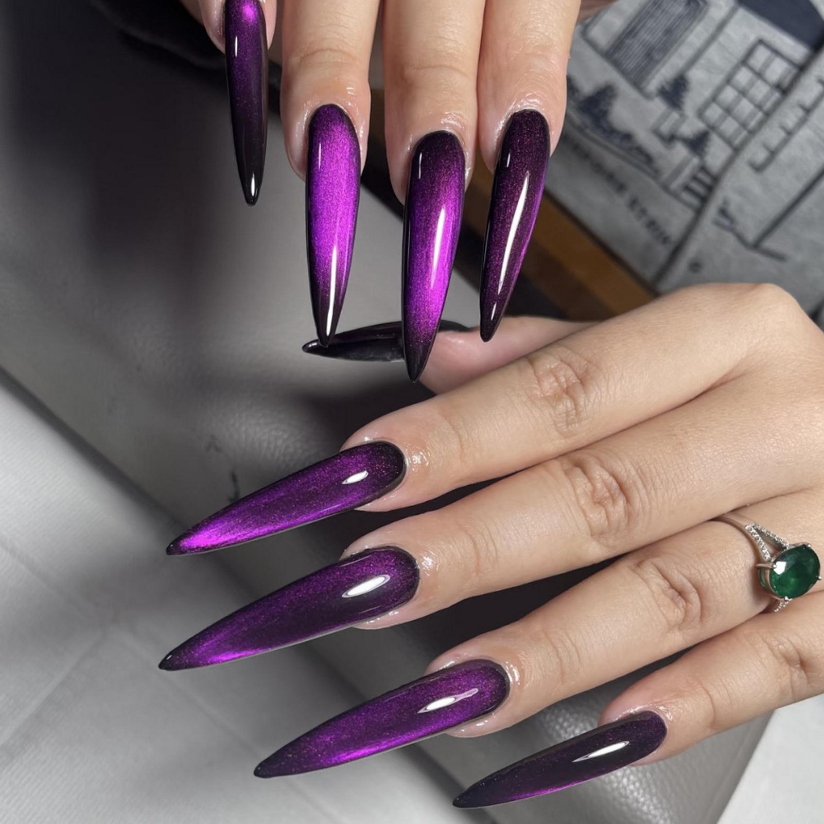 Cat Eyes False Nails Long Pointed Charm Shimmer False Nails For Party And Daily Use Purple_A160405 фиолетовый