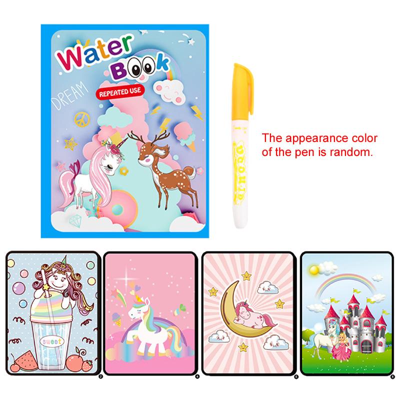 Water Drawing Book with Refillable Water Pen Reusable Magic Painting Drawing Board Cute Cartoon Pattern Gift for Boys Girls TMZ