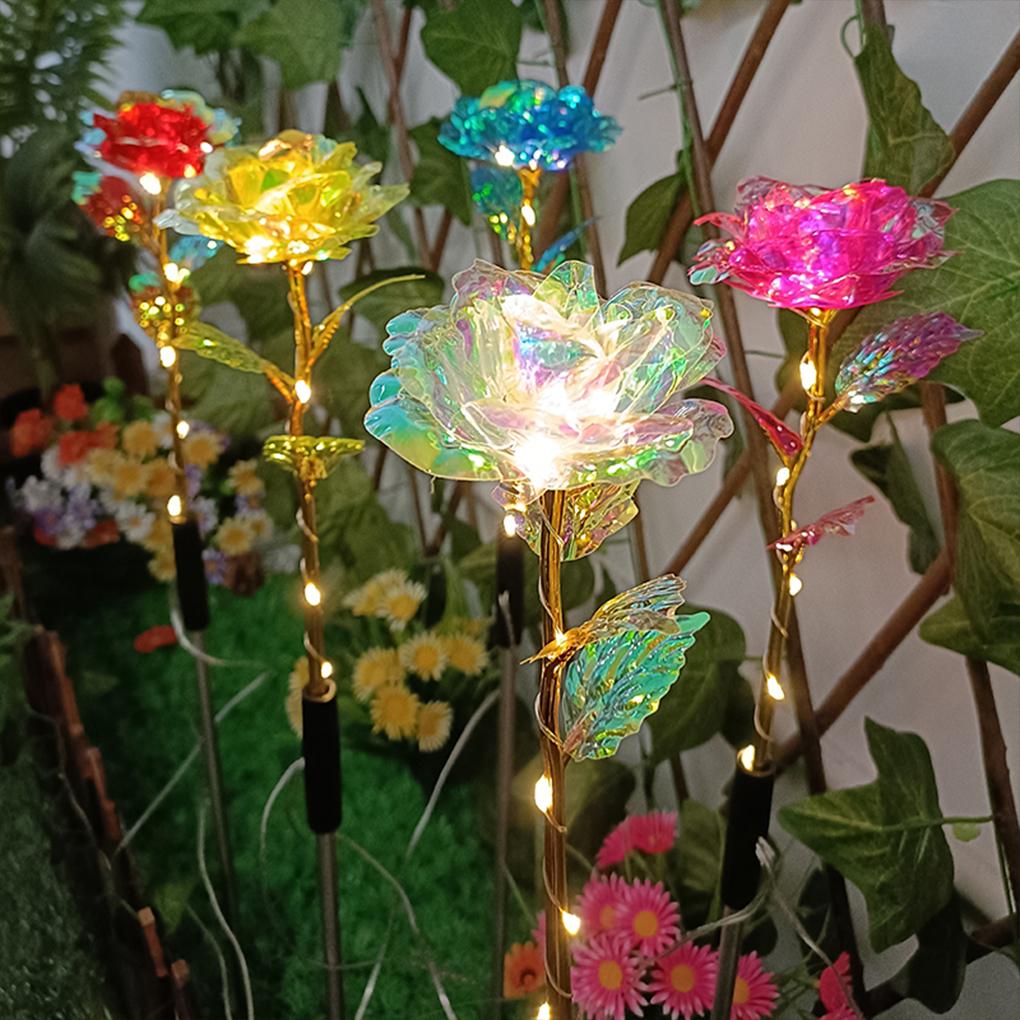 Stainless Steel Solar Powered Flower Lights Outdoor Lawn Decorative Lights Solar Rose Grass Light