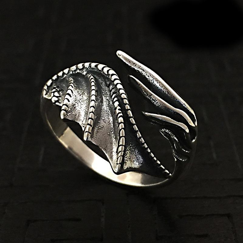 New Taigu Men's Trendy Silver Jewelry Dragon Wings Adjustable Retro Women's Ring Ins Niche Design