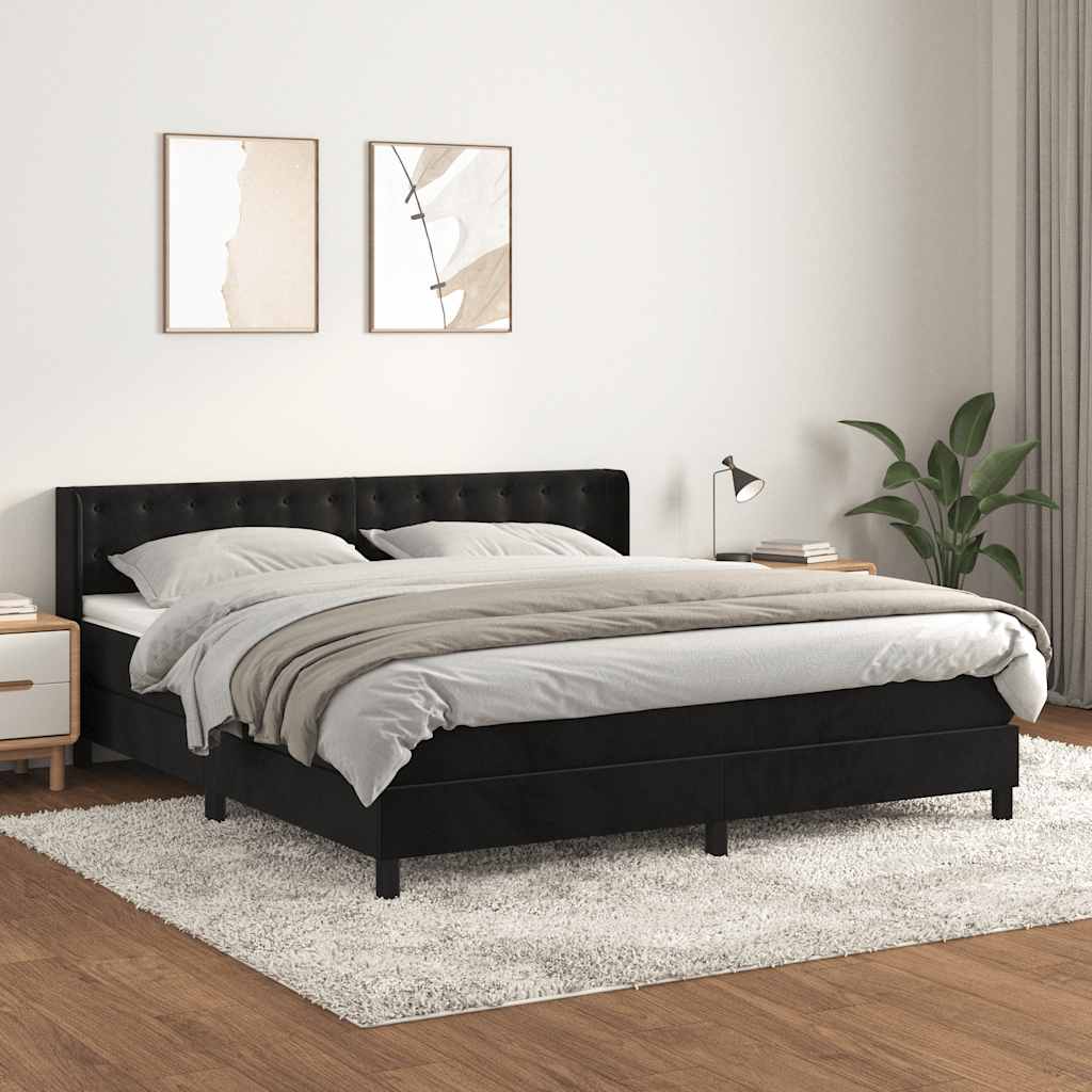 Box Spring Bed with Mattress Black 160x200 cm Velvet