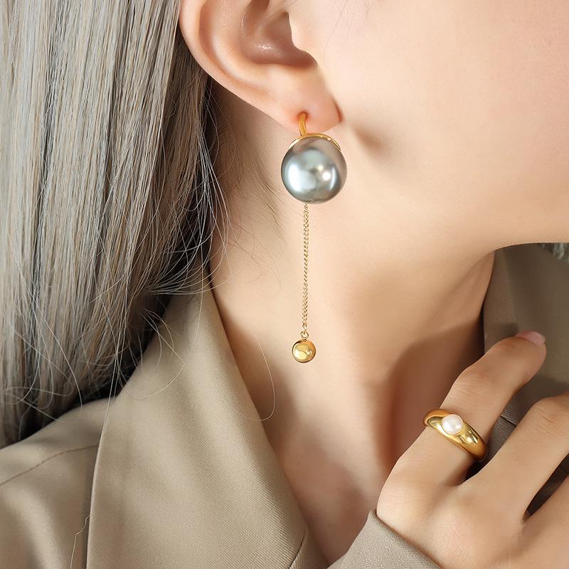 

Fresh Minimalist Titanium Steel Round Bead Earrings in White & Gray for Women & Best Friends - Non-Fading, Japanese & Korean Style
