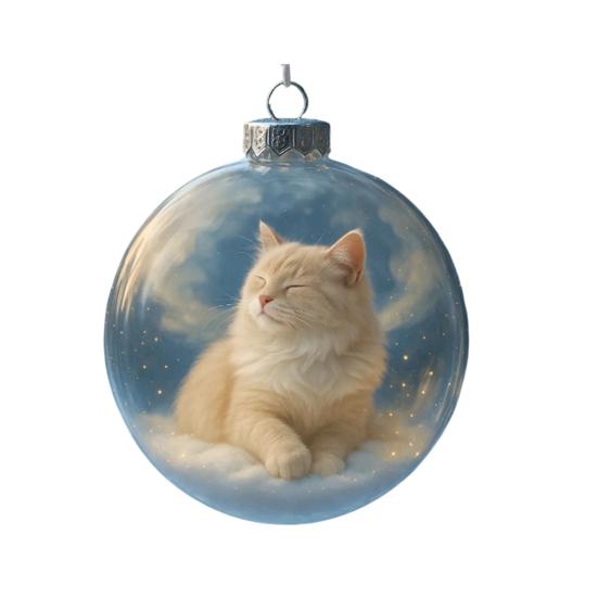 Cute Cat Christmas Ball Ornament 3D Animal Clear Plastic Ball Xmas Tree Ornaments
