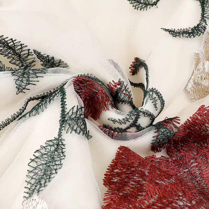 Women's Ethnic Embroidered Floral Mesh A-Line Midi Skirt