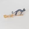 Silvery Tone Witch Cat on Broomstick Brooch - Gothic Halloween Safety Pin Charm Jewelry for Women