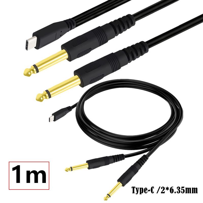 1M 1Na2 Typ-C Na Dvojitý 6,35mm Samec TS Audio Kabel USB-C Na 1/4 Palcový Audio Kabel Y Rozbočovač Samec Pro Telefon Laptop Tablet PC