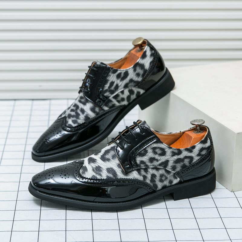 New Arrival Fashion Men's Leopard Patent Leather Formal Oxford Shoes Male Punk Rock Wedding Prom Dress Flats Zapatos Hombre