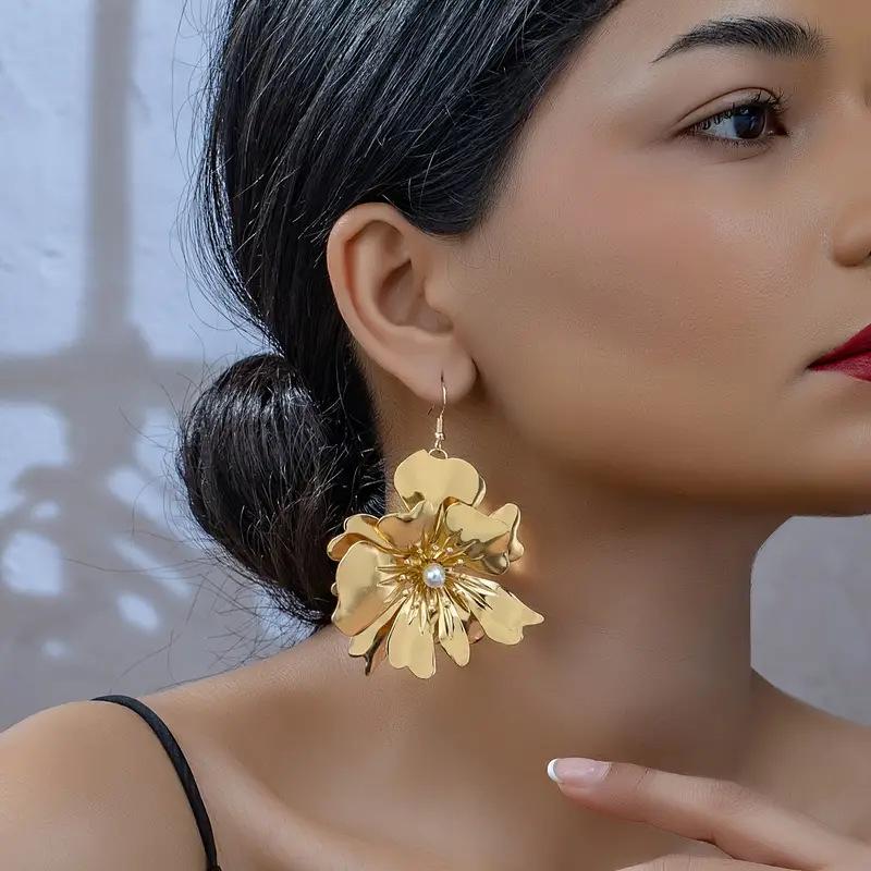 Chic European & American Multi-layer Metal Petal Earrings - French Retro Design /