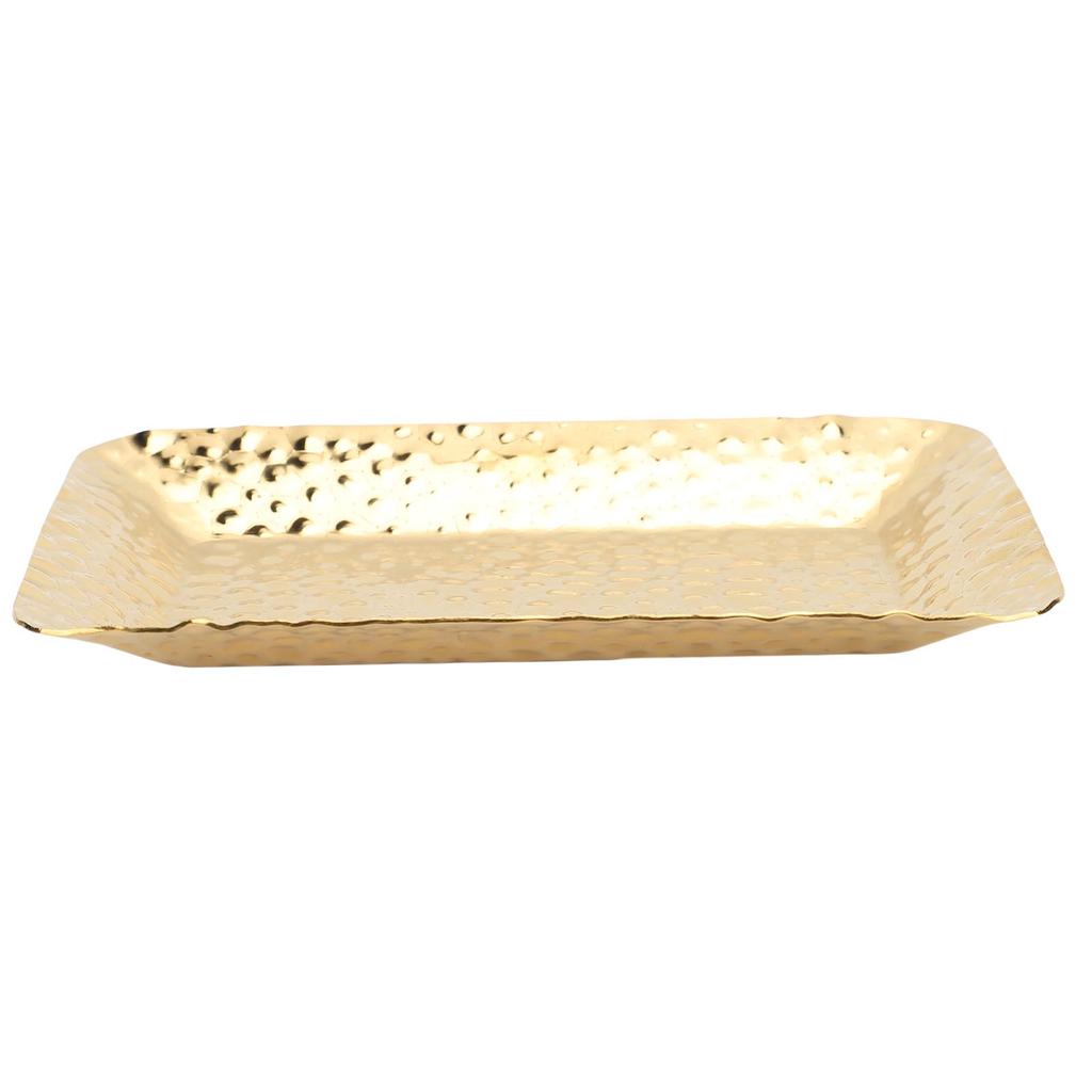 Gold Hammered Rectangle Serving Tray Stainless Steel Decorative Platter Appetizer Tray for Food Fruits Dessert Towel