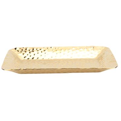 Gold Hammered Rectangle Serving Tray Stainless Steel Decorative Platter Appetizer Tray for Food Fruits Dessert Towel