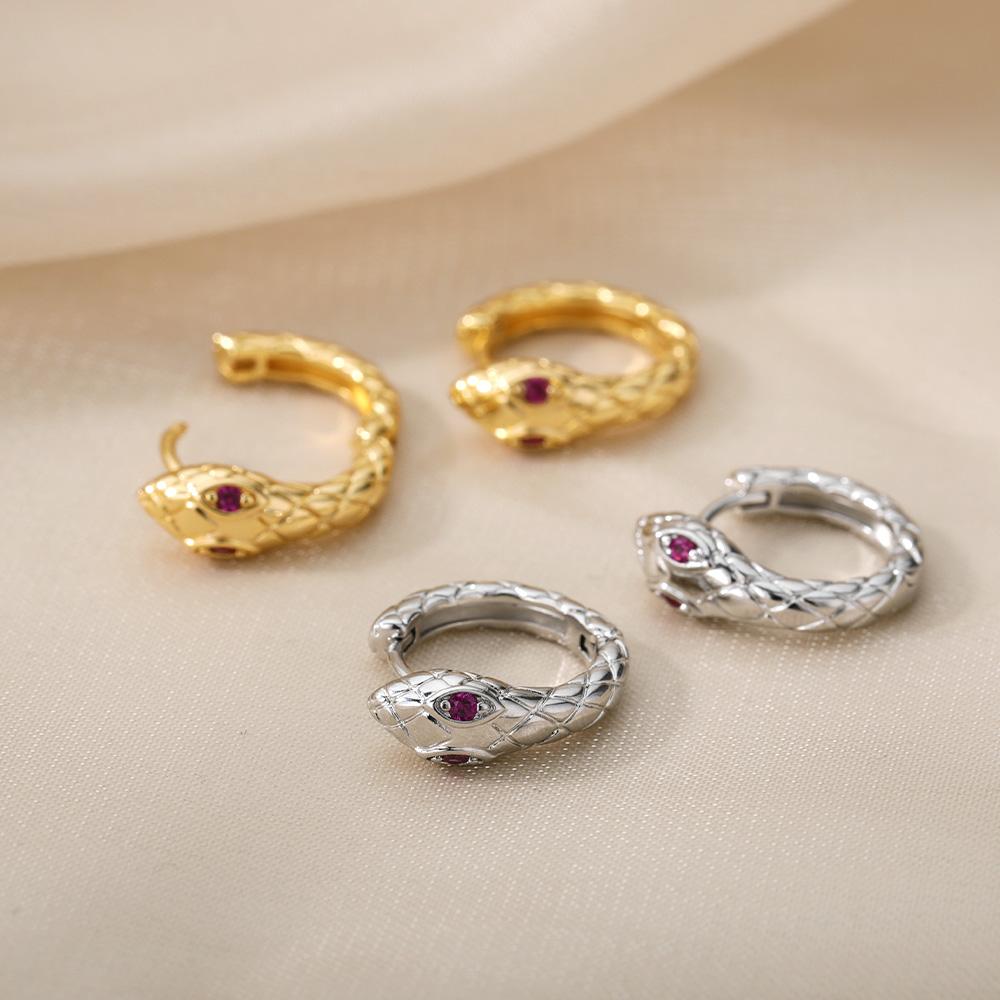 Zircon Snake Hoop Earrings for Women Goth Copper Color Earrings 2024 Trend Piercing Earings Zircon Gifts Pendientes