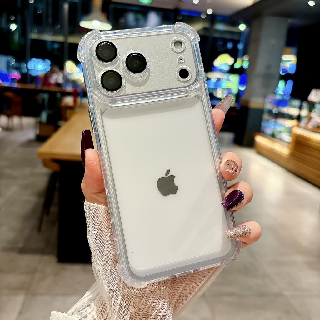 Electroplating Clear Phone Case For iPhone 17 Pro Max 17Pro Air 17 Lens Glass Film Air Bag Shockproof Transparent Cover Funda
