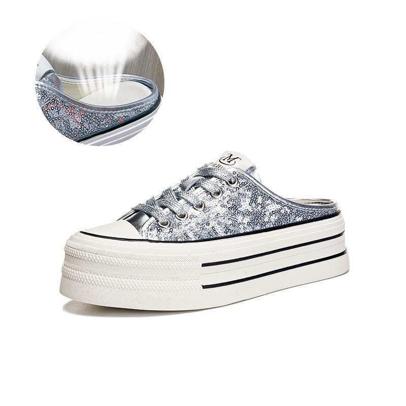 Lederslipper Sommer Flach Halb Schlepp Lässige Schlupf-Höhenschuhe für Damen