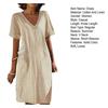 Summer Casual Dress V Neck Short Sleeves High Waist Midi Loose Knee Length Daily Wear Solid Color with Side Pockets
