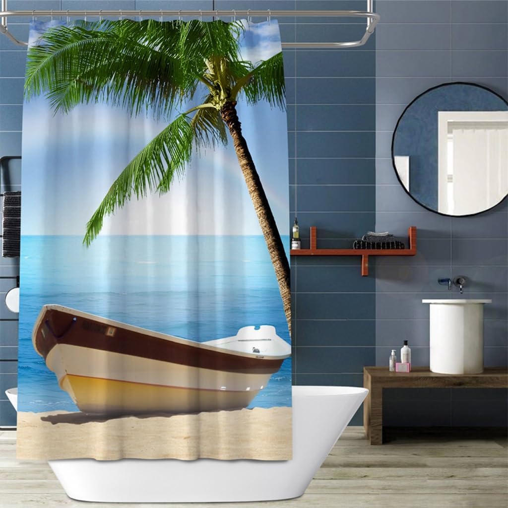 1 Piece Coconut Beach Scenery Printed Shower Curtain Bathroom Polyester Waterproof Shower Curtain For Bathroom Decoration