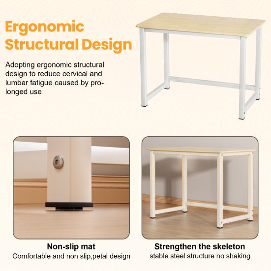 40 Inch Computer Desk, Wood Modern Simple Style Gaming Desk for Home Office, Student Study Writing Table with Metal