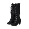 Stivali da Donna Medievali Vittoriani Al Ginocchio in Pelle Scamosciata Gotica con Tacco Chunky e Lacci Scarpe a Mezza Gamba Costume Cosplay