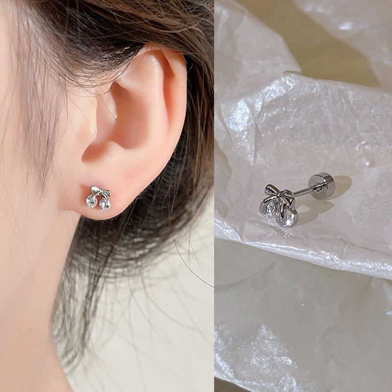 Ear-Caring Ear Bone Stud Flash Zircon Delicate Earrings Female Fancy Titanium Steel Sleep No Need to Take off Earrings Delicate Earrings