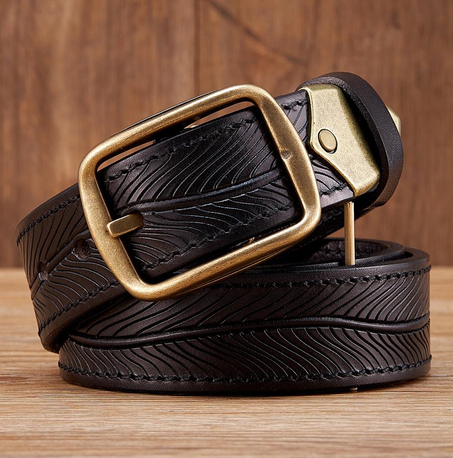 3.8CM Pure Cowhide High Quality Genuine Leather Belts for Men Brand Strap Male Brass Buckle Engrosar Jeans Cowboy Cintos Luxury