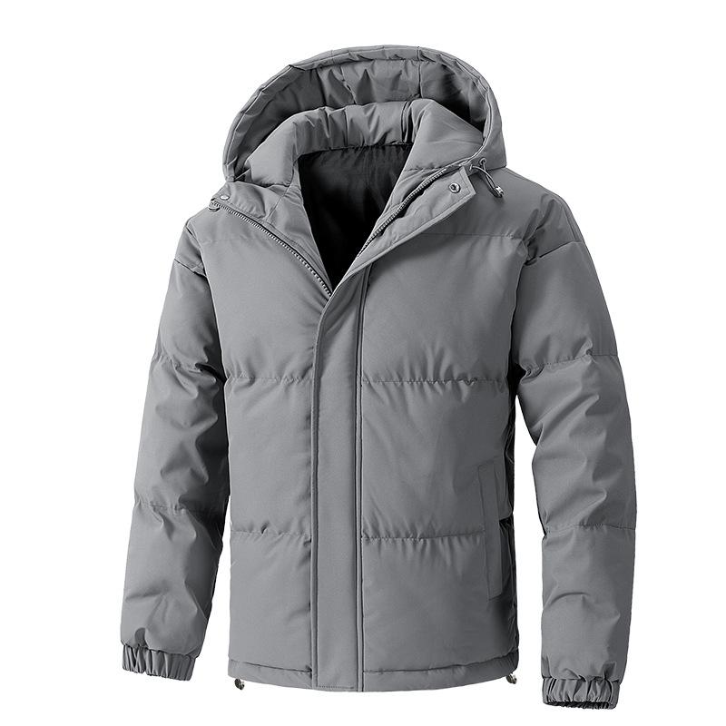 Men's Plus Size Winter Hooded Puffer Jacket - Cotton, Loose, Solid Color, Warm Outerwear