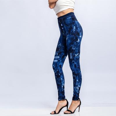 Damen-Leggings, bedruckte Leggings, Imitation Jean, schlanke Fitness, elastische, nahtlose Leggings