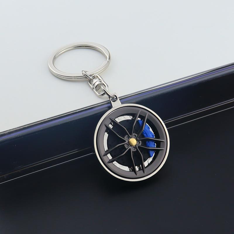 Wheel Hub Car Key Chain Fidget Toy Car Tire Brake Disc Keychain Gadget Keyring Bags Pendant 3D Alloy Model Gift Decor