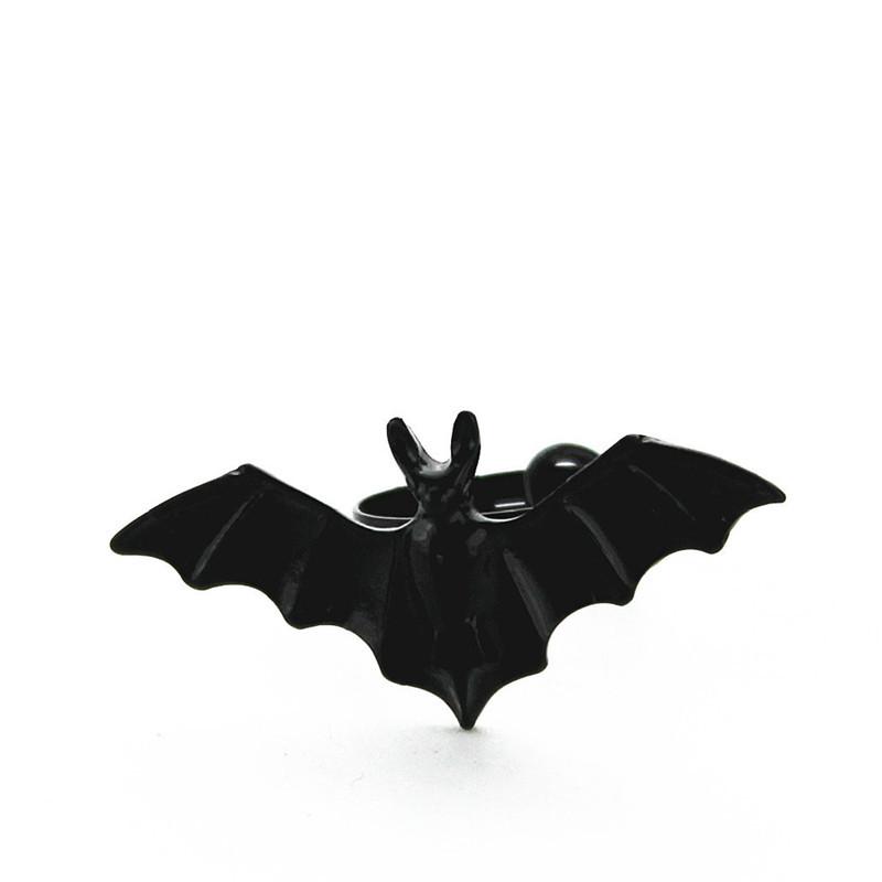 Gothic Dark Black Bat Rings For Women Halloween Metal Open Finger Rings Fashion Party Accesories Punk Jewelry Gifts