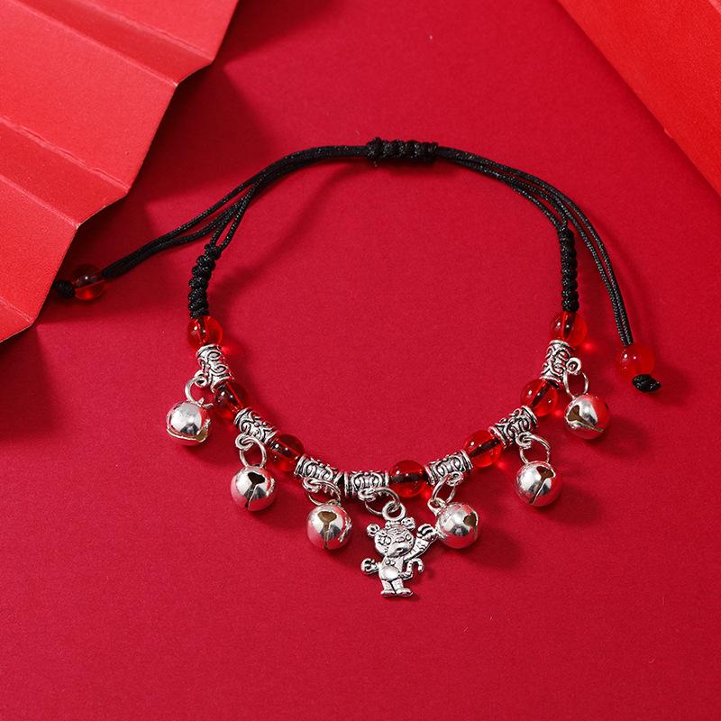 Zodiac red rope woven bell bracelet natal life men's and women's versatile hand rope anklet accessories