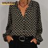 Moda Donna Casual Tinta Unita Stampa Manica Lunga Bluse e Camicie