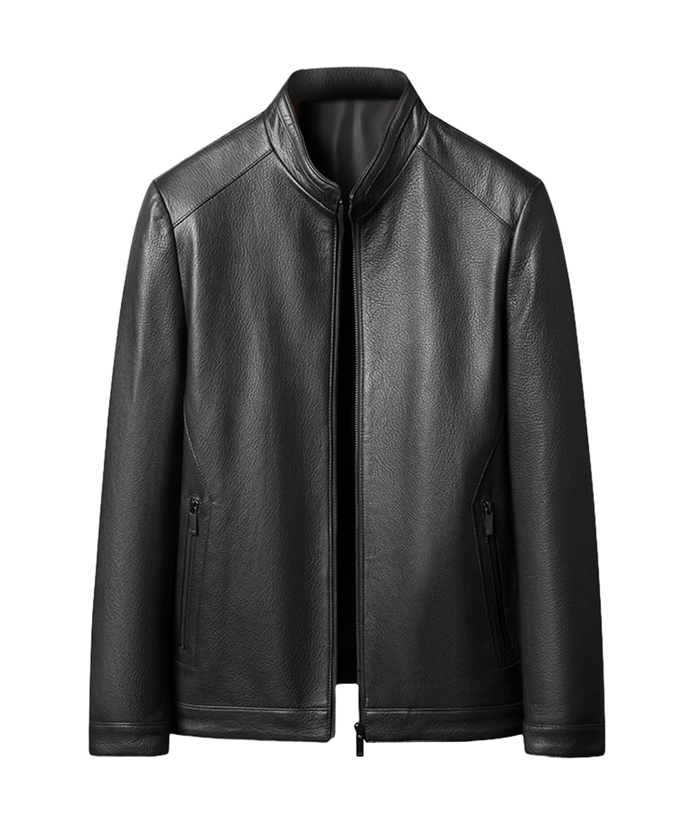 JINLUN Genuine Goatskin Leather Real Leather Men s Jacket, Single-Breasted Rider s Jacket, Blouson, Jumper, Black, Spring/Autumn (Black, 3XL) чёрный