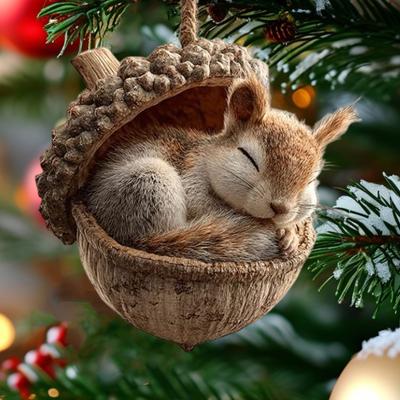 Enfeites de Bolota de Animais da Floresta Acrílico Fofo Árvores de Natal Decorações Penduradas Decoração Rústica para Casa Presente de Feriado para Amantes de Animais