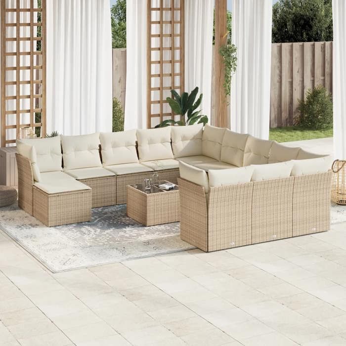 VidaXL Garden Lounge Set with Cushions 13 Pcs Beige Braided Resin 3218638