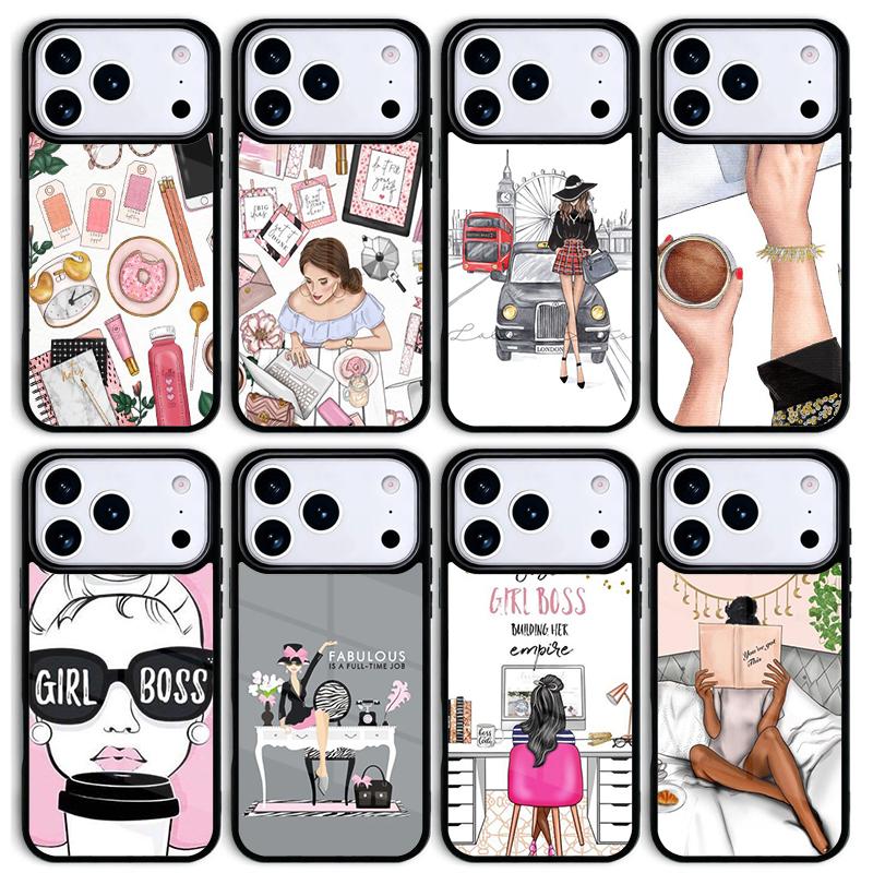Girl Boss Pink Women Cartoon Mobile Phone Case for IPhone 17 AIR 16pro Max 15 14 13 12 11 Bumper Cover
