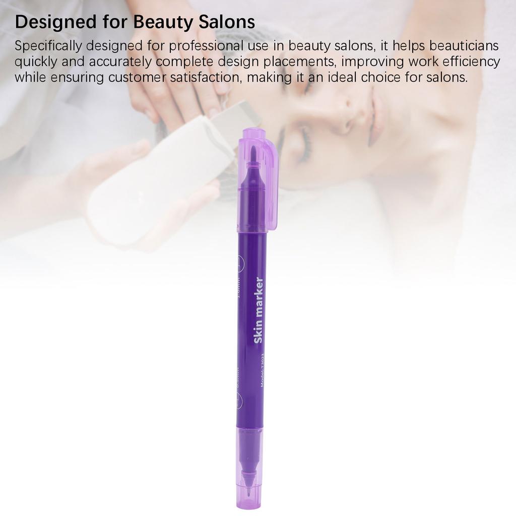10er Set Lila Stift Hautmarker Augenbrauen Mess-Positionierungsset Doppelkopf-Markierstift mit Lineal für Schönheitssalon