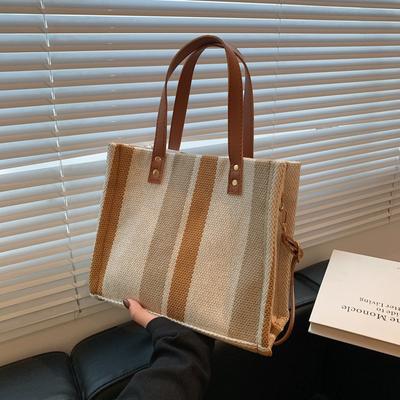 On The New Striped Simple Canvas Bag Autumn Korean Version Large Capacity Shoulder Bag Simple Foreign Fashion Bag