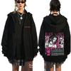 Japanese Anime Black Stone Zipper Hoodie Men's and Women's Manga Casual Zipper Jacket Men's Retro Harajuku Zipper Sweatshirt