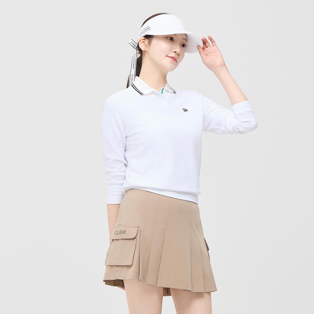 CHALLENGER Women'S Essential Color Block Ribbed Long Sleeve Collared T-Shirt White